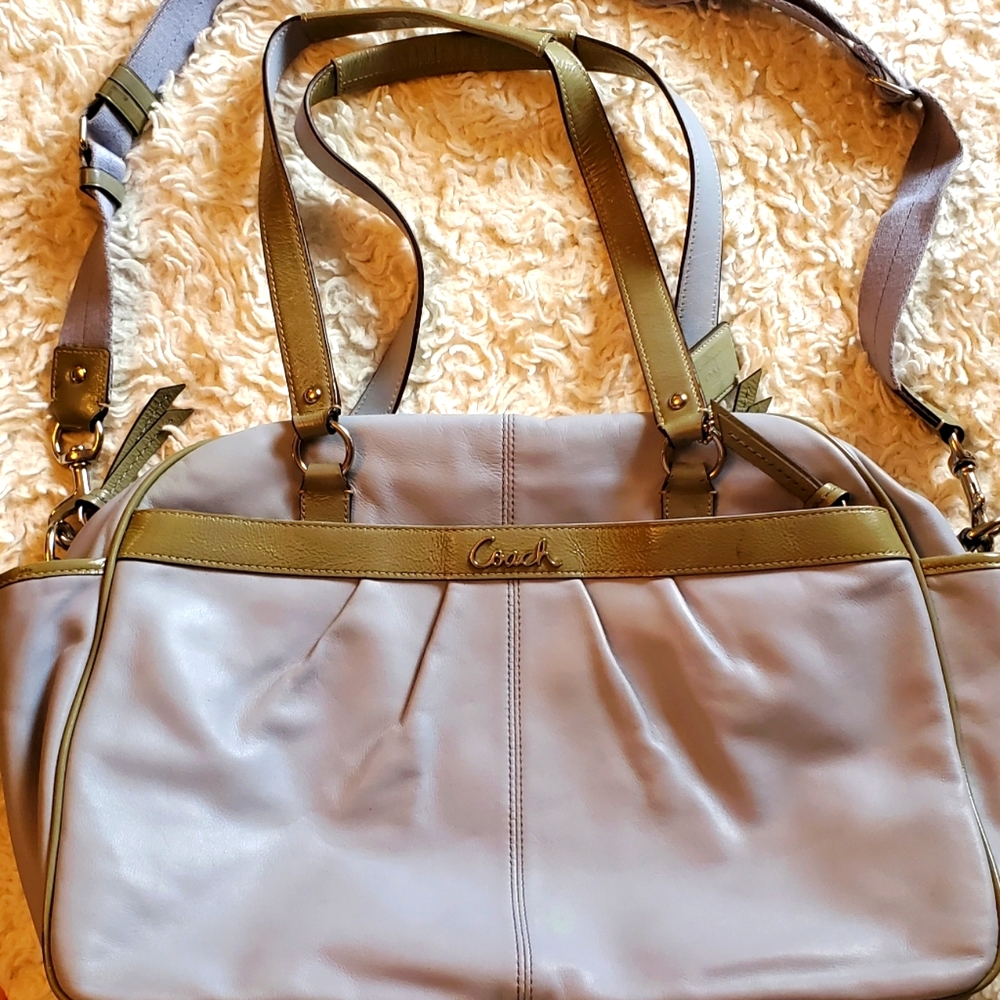 Vintage coach gray leather laptop business bag multi use Small Paint Imperfectio